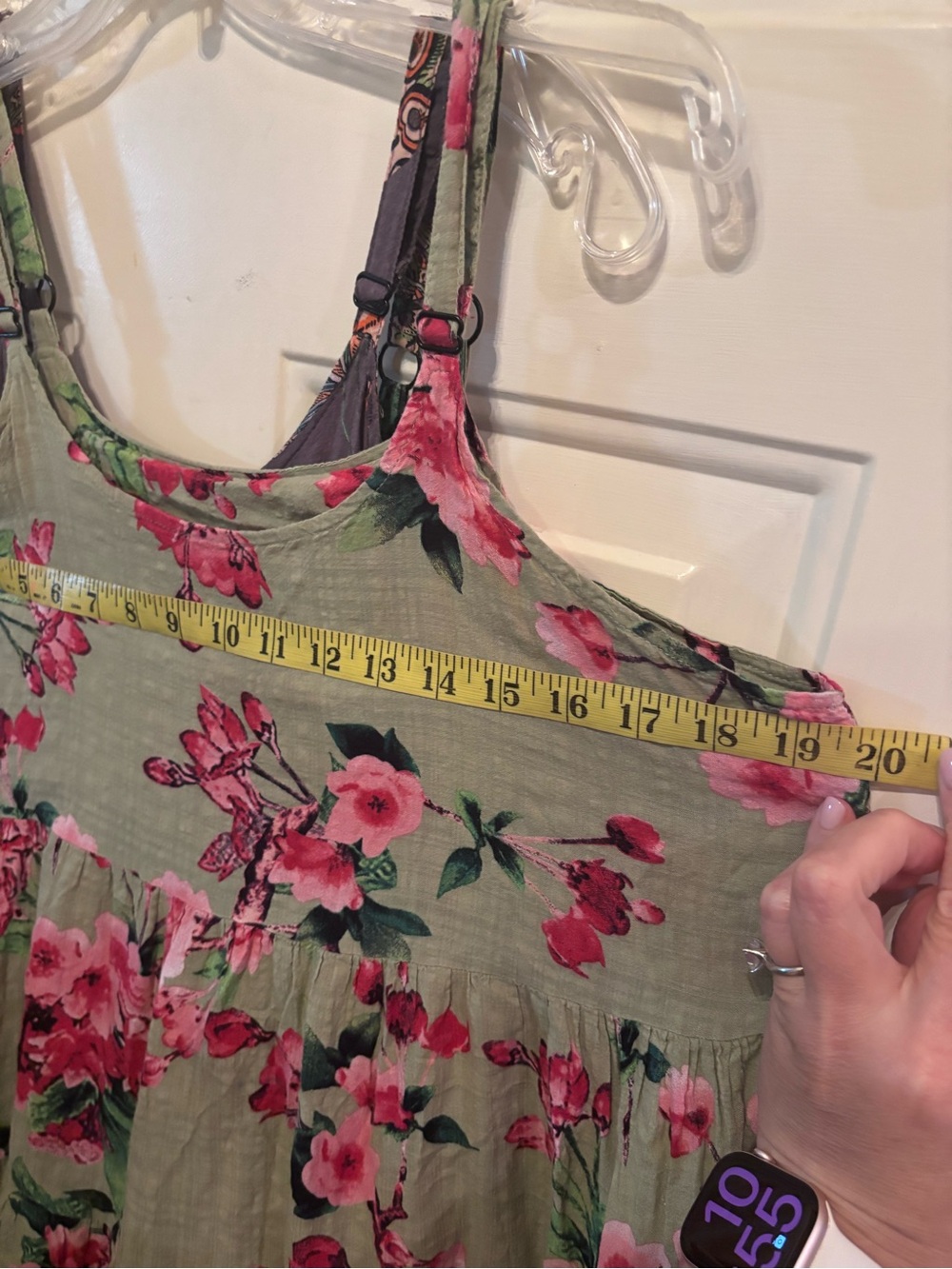 Olive Green Floral Midi Dress with Pink Blooms - Picture 5 of 5